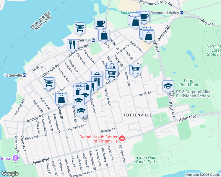 map of restaurants, bars, coffee shops, grocery stores, and more near in Staten Island