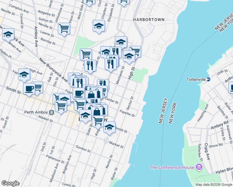 map of restaurants, bars, coffee shops, grocery stores, and more near 401 Mechanic Street in Perth Amboy