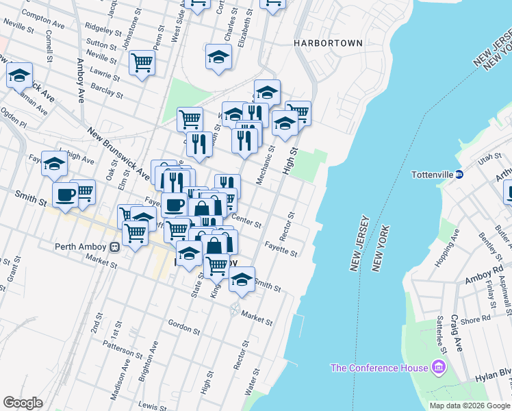 map of restaurants, bars, coffee shops, grocery stores, and more near 401 Mechanic Street in Perth Amboy