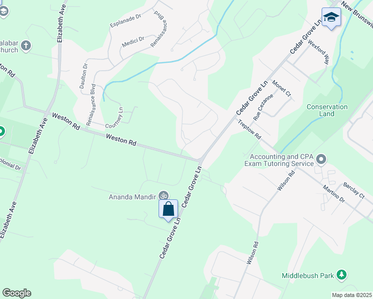 map of restaurants, bars, coffee shops, grocery stores, and more near 13 Schindler Court in Franklin Township