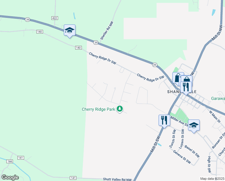 map of restaurants, bars, coffee shops, grocery stores, and more near 310 Engadine Court in Sugarcreek