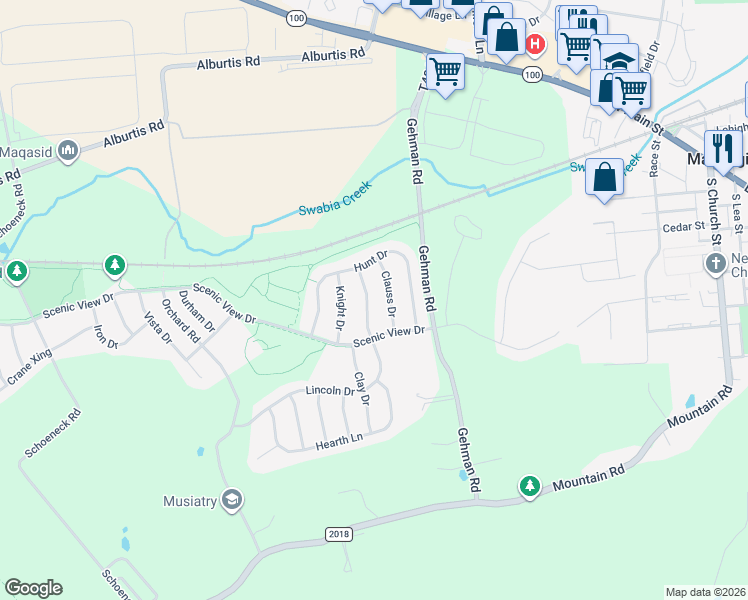 map of restaurants, bars, coffee shops, grocery stores, and more near 3638 Clauss Drive in Macungie