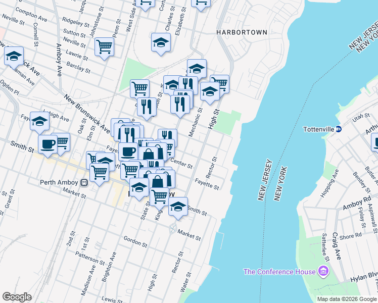 map of restaurants, bars, coffee shops, grocery stores, and more near 401 Mechanic Street in Perth Amboy