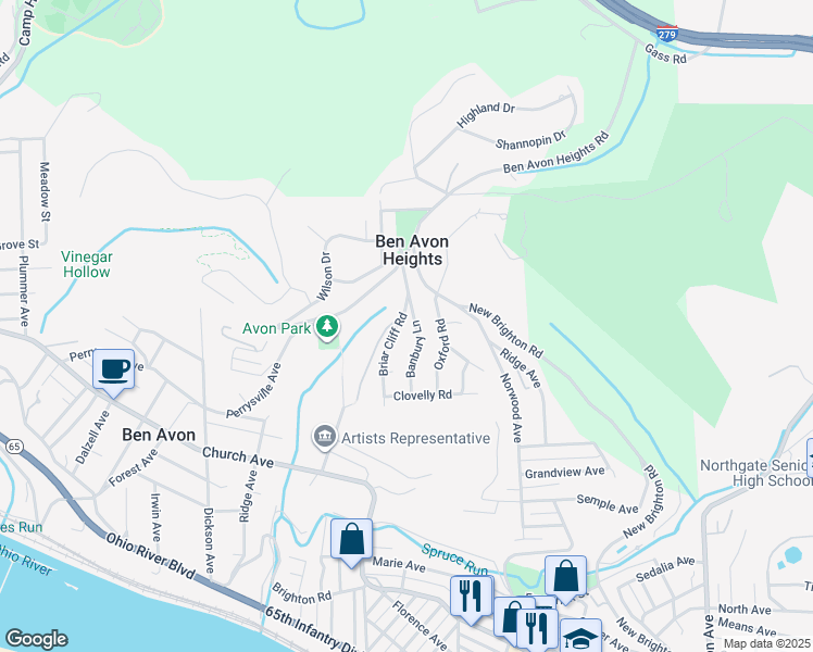 map of restaurants, bars, coffee shops, grocery stores, and more near 11 Banbury Lane in Pittsburgh