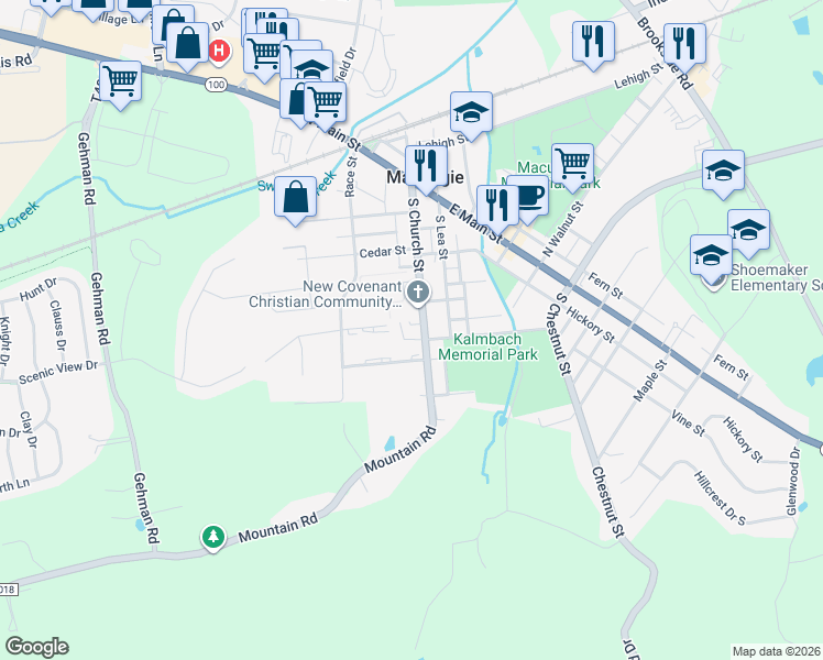 map of restaurants, bars, coffee shops, grocery stores, and more near 127 State Route 2018 in Macungie