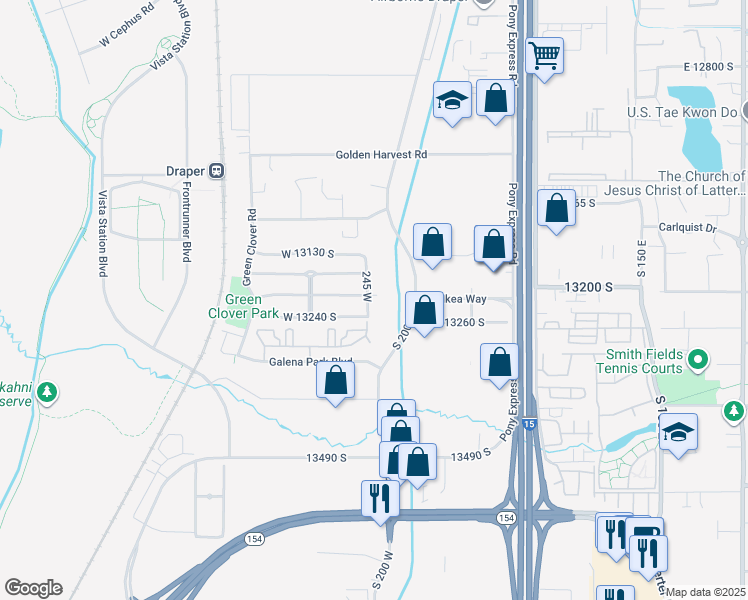 map of restaurants, bars, coffee shops, grocery stores, and more near 13213 South 245 West in Draper