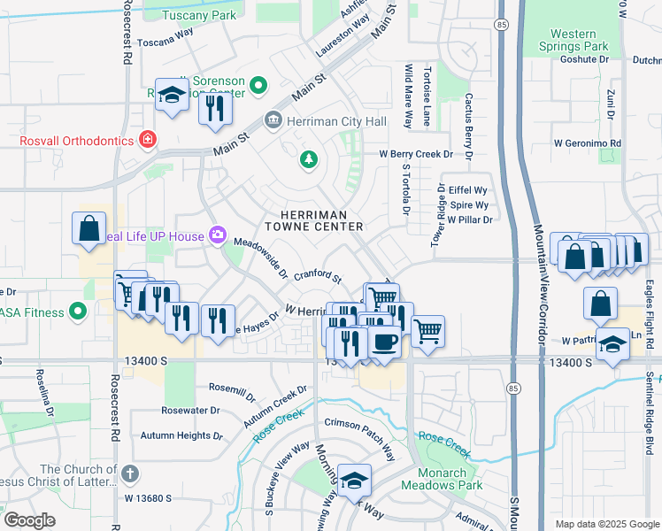 map of restaurants, bars, coffee shops, grocery stores, and more near 5162 Lower Wood Lane in Herriman