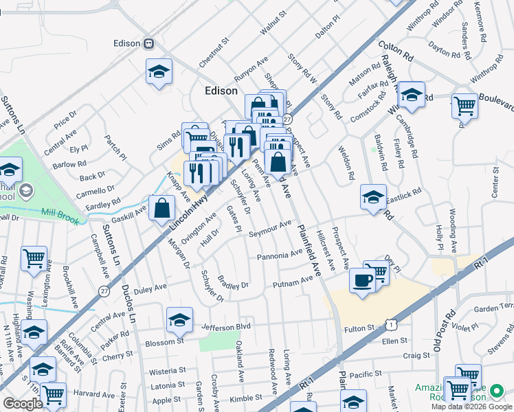 map of restaurants, bars, coffee shops, grocery stores, and more near 238 Loring Avenue in Edison