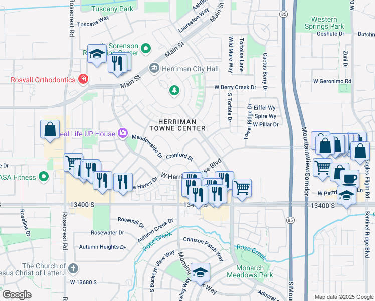 map of restaurants, bars, coffee shops, grocery stores, and more near 5162 Lower Wood Lane in Herriman