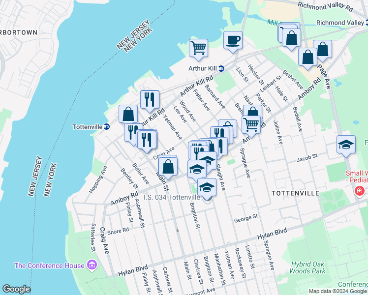 map of restaurants, bars, coffee shops, grocery stores, and more near 171 Yetman Avenue in Staten Island