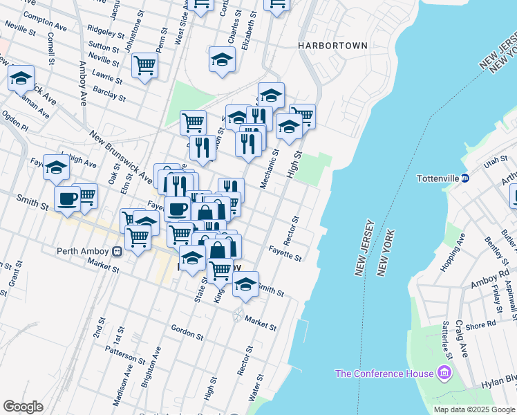 map of restaurants, bars, coffee shops, grocery stores, and more near 401 Mechanic Street in Perth Amboy
