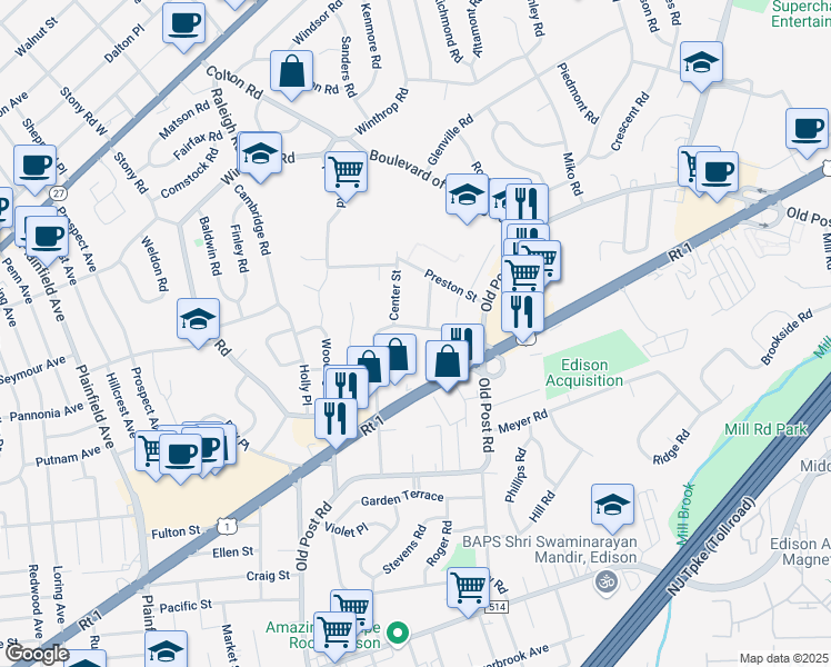 map of restaurants, bars, coffee shops, grocery stores, and more near 9 Hector Avenue in Edison
