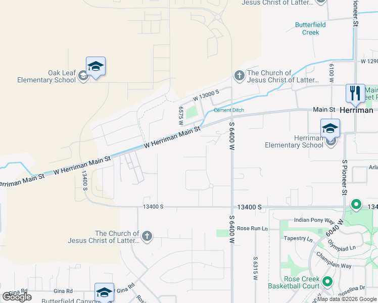 map of restaurants, bars, coffee shops, grocery stores, and more near 6575 West 13100 South in Herriman