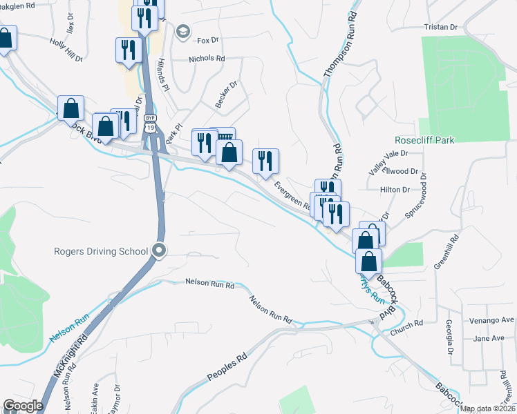 map of restaurants, bars, coffee shops, grocery stores, and more near 115 Morelli Drive in Pittsburgh