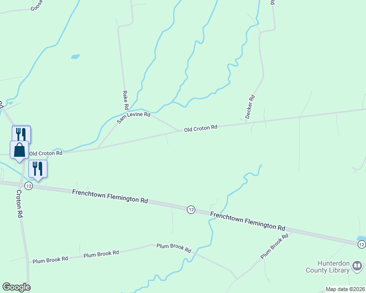 map of restaurants, bars, coffee shops, grocery stores, and more near 225 Old Croton Road in Flemington