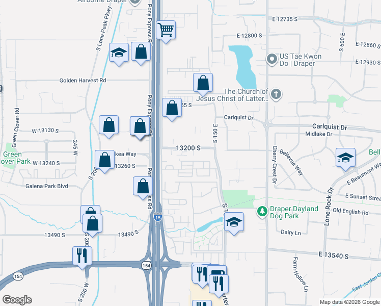 map of restaurants, bars, coffee shops, grocery stores, and more near 144 13200 South in Draper