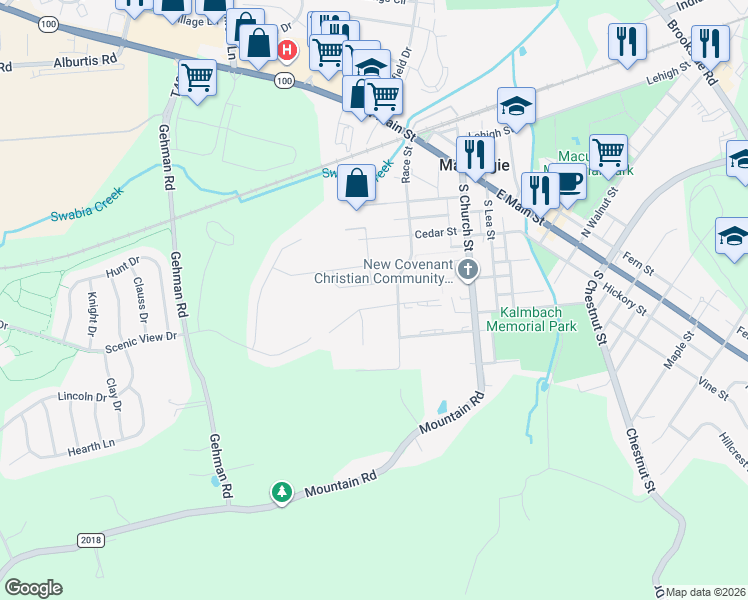 map of restaurants, bars, coffee shops, grocery stores, and more near 205 Willow Street in Macungie