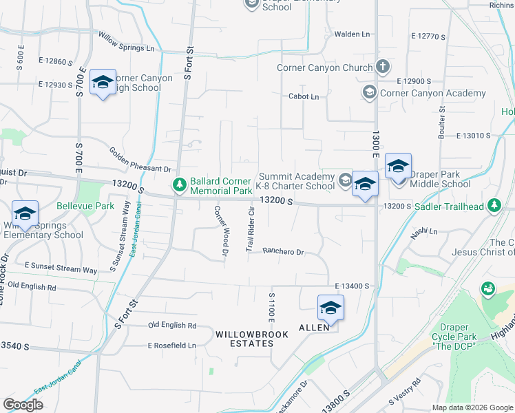 map of restaurants, bars, coffee shops, grocery stores, and more near 1053 13200 South in Draper