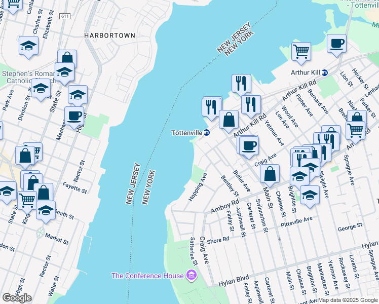 map of restaurants, bars, coffee shops, grocery stores, and more near in Staten Island