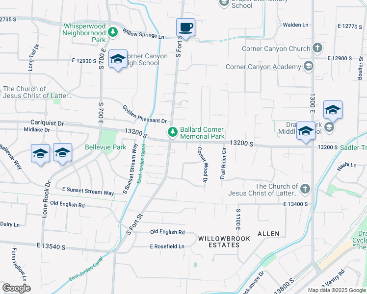 map of restaurants, bars, coffee shops, grocery stores, and more near 13214 South Bench Cove in Draper