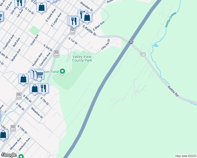 map of restaurants, bars, coffee shops, grocery stores, and more near 301 Mountain Avenue in Altoona
