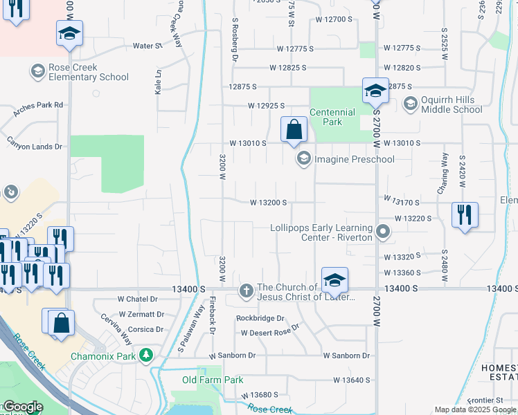 map of restaurants, bars, coffee shops, grocery stores, and more near 13190 South 3040 West in Riverton