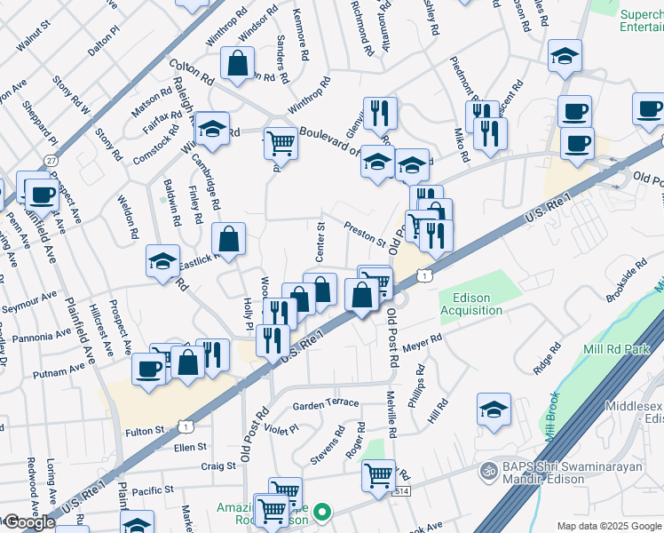 map of restaurants, bars, coffee shops, grocery stores, and more near 9 Hector Avenue in Edison