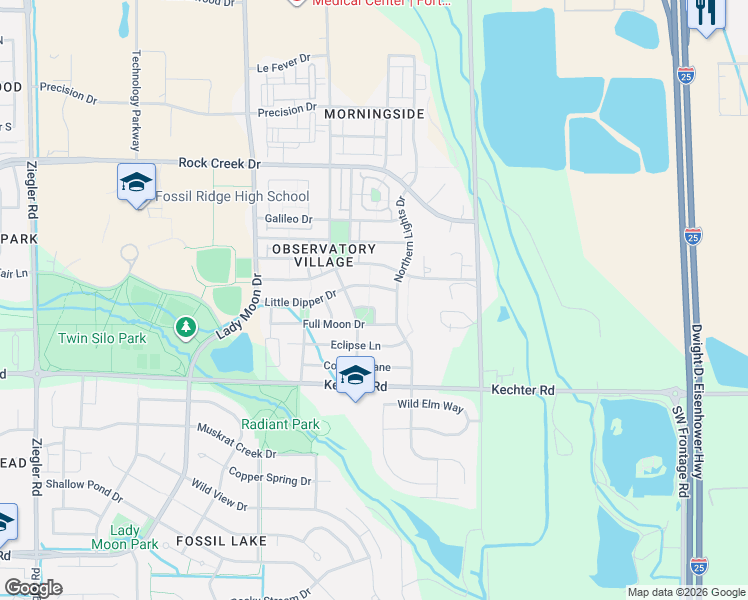 map of restaurants, bars, coffee shops, grocery stores, and more near 3821 Little Dipper Drive in Fort Collins
