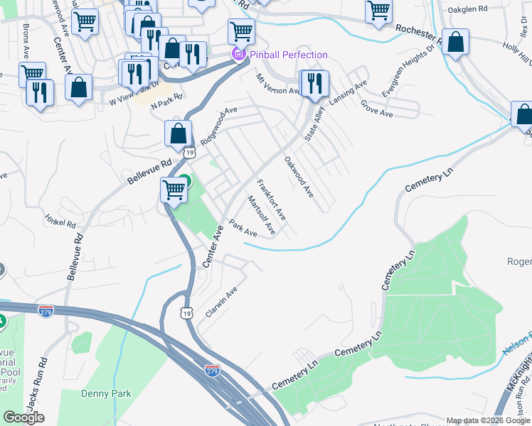 map of restaurants, bars, coffee shops, grocery stores, and more near 95 Frankfort Avenue in Pittsburgh