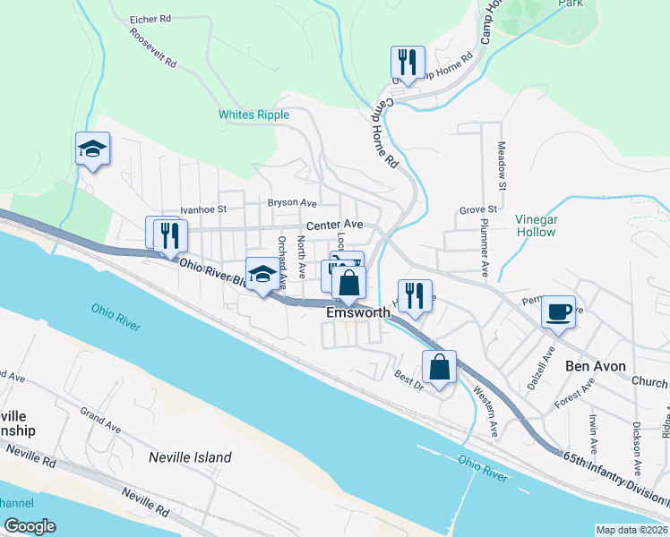 map of restaurants, bars, coffee shops, grocery stores, and more near 10 Walnut Street in Bellevue