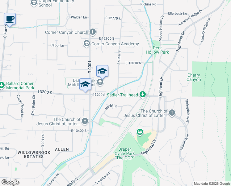 map of restaurants, bars, coffee shops, grocery stores, and more near 1451 East 13200 South in Draper