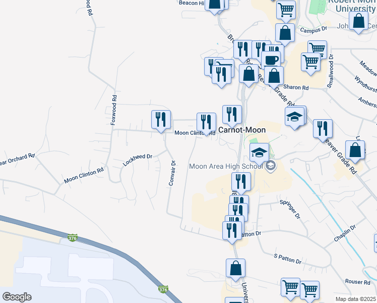 map of restaurants, bars, coffee shops, grocery stores, and more near 193 Rosemont Drive in Coraopolis