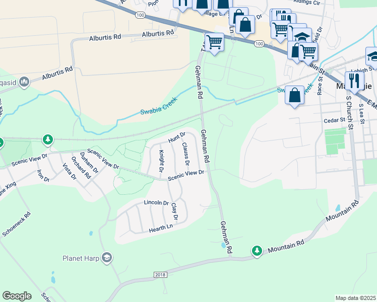 map of restaurants, bars, coffee shops, grocery stores, and more near 3653 Clauss Dr in Macungie