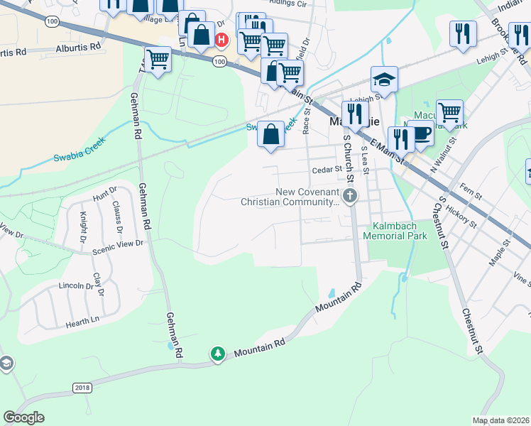 map of restaurants, bars, coffee shops, grocery stores, and more near 150 Spring Street in Macungie