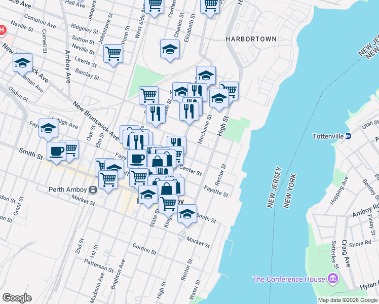 map of restaurants, bars, coffee shops, grocery stores, and more near 401 Mechanic Street in Perth Amboy