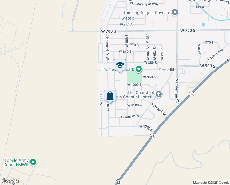 map of restaurants, bars, coffee shops, grocery stores, and more near South 970 West in Tooele