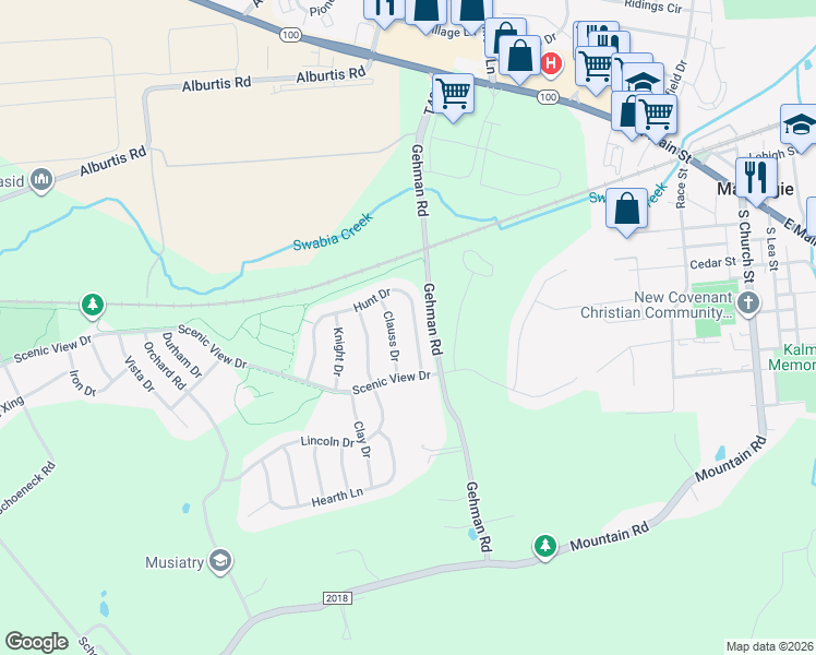 map of restaurants, bars, coffee shops, grocery stores, and more near 6849 Hunt Drive in Macungie