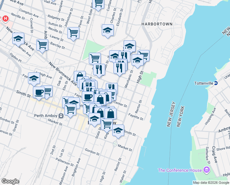 map of restaurants, bars, coffee shops, grocery stores, and more near in Perth Amboy