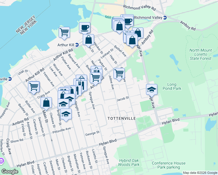map of restaurants, bars, coffee shops, grocery stores, and more near 309 Brehaut Avenue in Staten Island