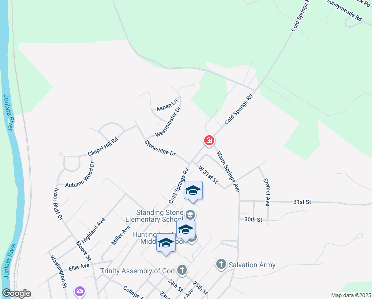map of restaurants, bars, coffee shops, grocery stores, and more near 149 Beech Lane in Huntingdon