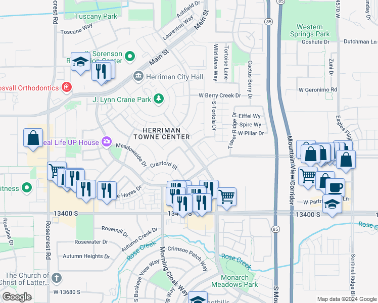 map of restaurants, bars, coffee shops, grocery stores, and more near 13274 Fort Herriman Parkway in Herriman