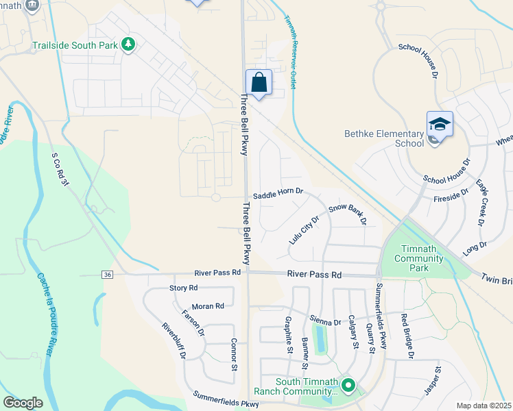 map of restaurants, bars, coffee shops, grocery stores, and more near 5387 Alberta Falls Street in Timnath