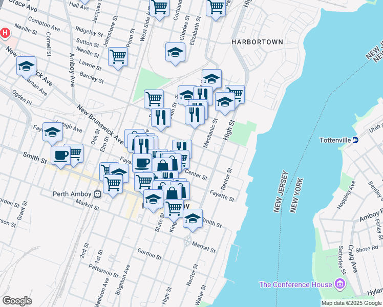 map of restaurants, bars, coffee shops, grocery stores, and more near 401 Mechanic Street in Perth Amboy
