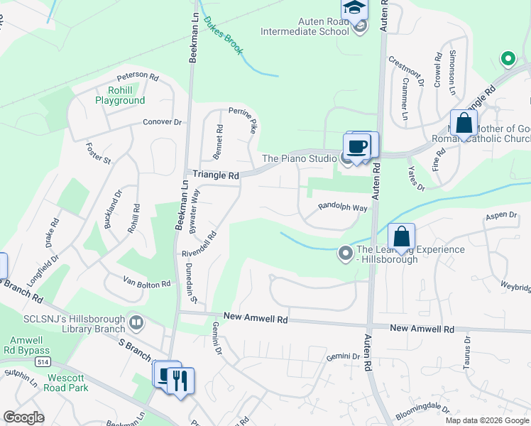 map of restaurants, bars, coffee shops, grocery stores, and more near 14 Wolverton Lane in Somerset County