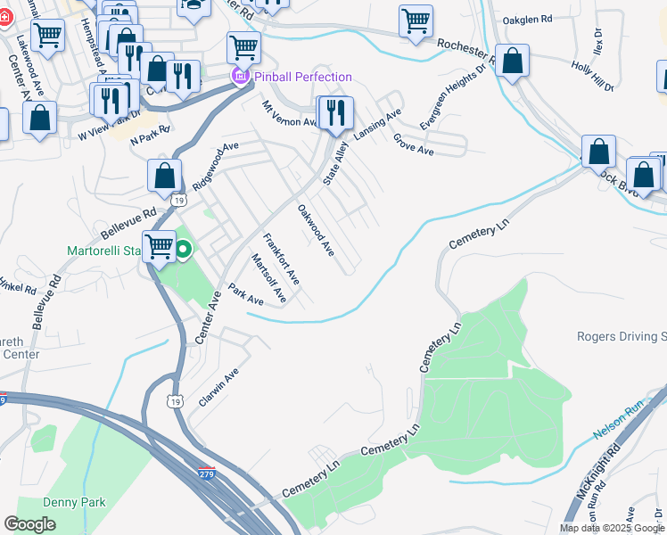 map of restaurants, bars, coffee shops, grocery stores, and more near 69 Oakwood Avenue in Pittsburgh