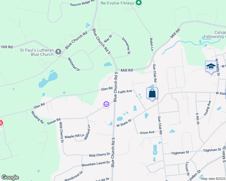 map of restaurants, bars, coffee shops, grocery stores, and more near 5160 Glen Road in Coopersburg
