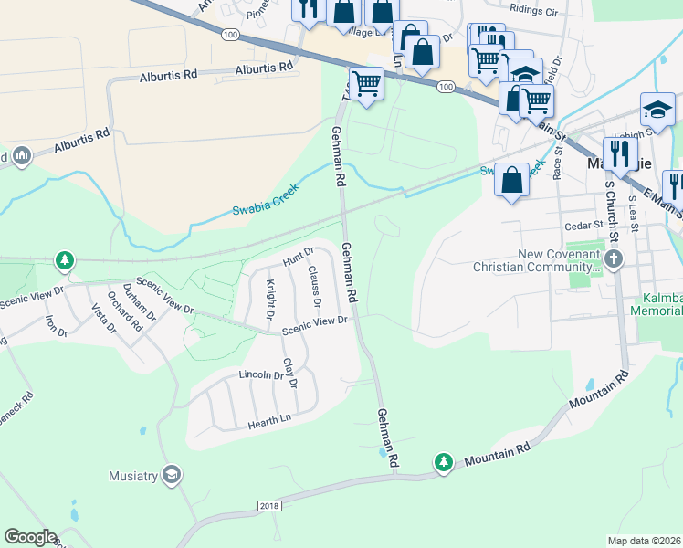 map of restaurants, bars, coffee shops, grocery stores, and more near 6849 Hunt Drive in Macungie