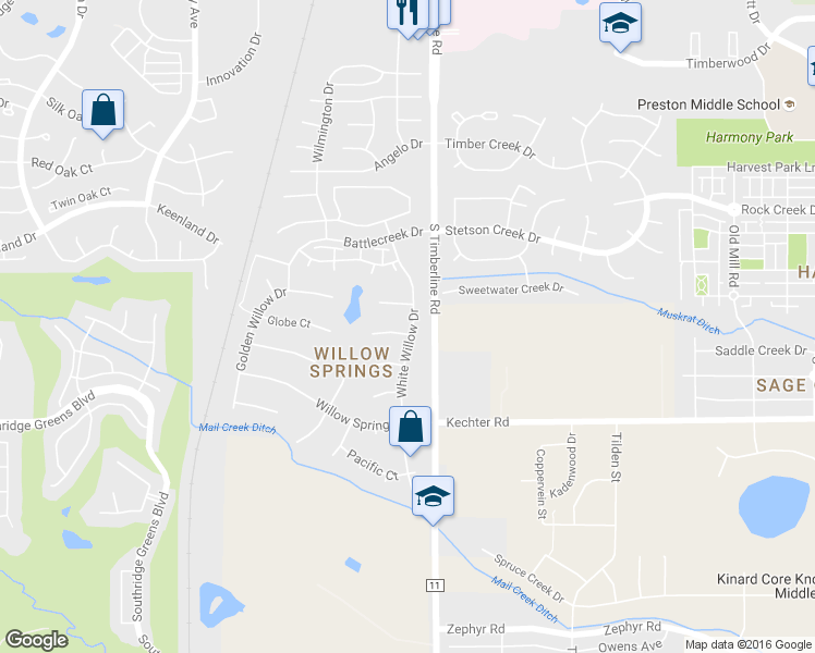 map of restaurants, bars, coffee shops, grocery stores, and more near 2018 MacKenzie Ct in Fort Collins