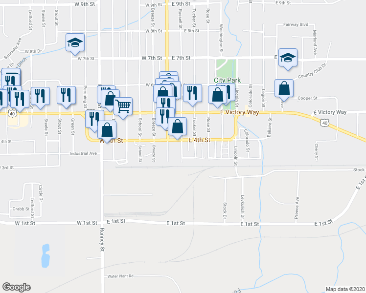 map of restaurants, bars, coffee shops, grocery stores, and more near 379 Russell Street in Craig