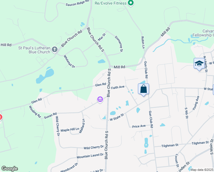 map of restaurants, bars, coffee shops, grocery stores, and more near 5160 Glen Road in Coopersburg